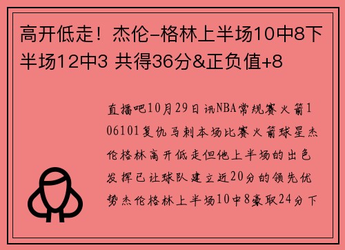高开低走！杰伦-格林上半场10中8下半场12中3 共得36分&正负值+8